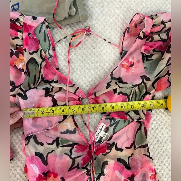 NWT For Love & Lemons Tiana Printed Flowy Ruffles Sheer Tie Front Midi Dress - S - Picture 6 of 9